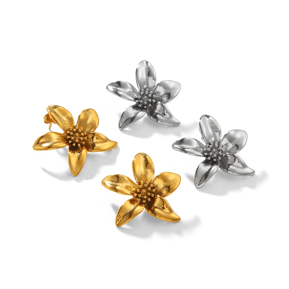 1 pair simple series sweet flower stainless steel  gold plated women stud earrings Picture5