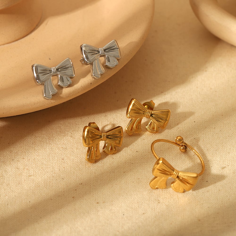 1 pair simple series sweet bow knot stainless steel  gold plated women stud earrings Picture4