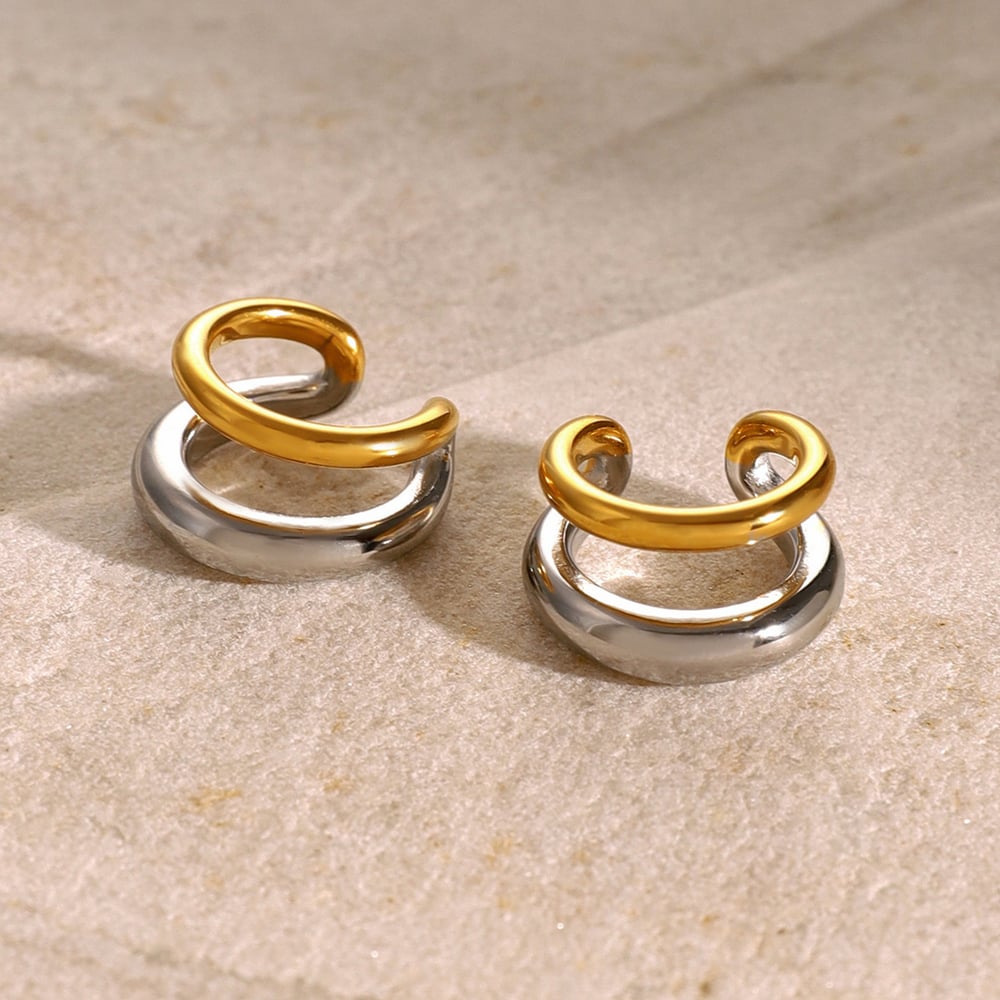 1 pair simple style geometric stainless steel  gold plated women's single ring h5Picture5