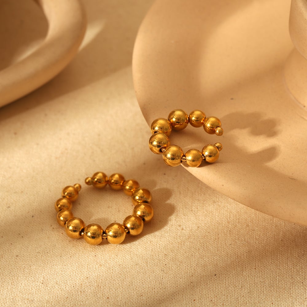1 pair simple series  style beads stainless steel  gold plated women clip-on earrings Picture3