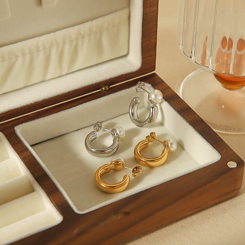 1 pair simple series sweet geometric stainless steel  gold plated artificial pearl women stud earrings h5Picture3