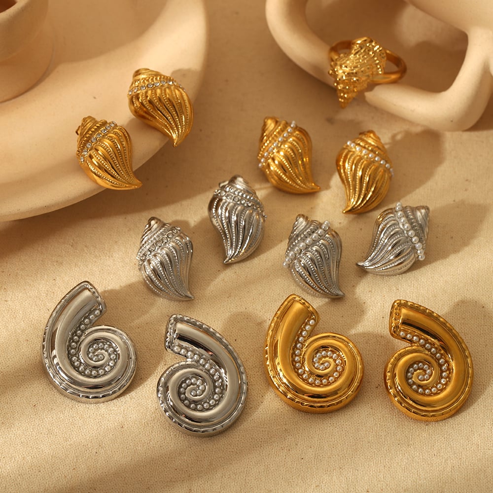 1 pair simple series vacation geometric stainless steel  gold plated artificial pearl women stud earrings Picture4