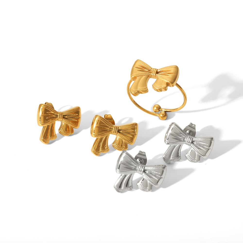 1 pair simple series sweet bow knot stainless steel  gold plated women stud earrings Picture5