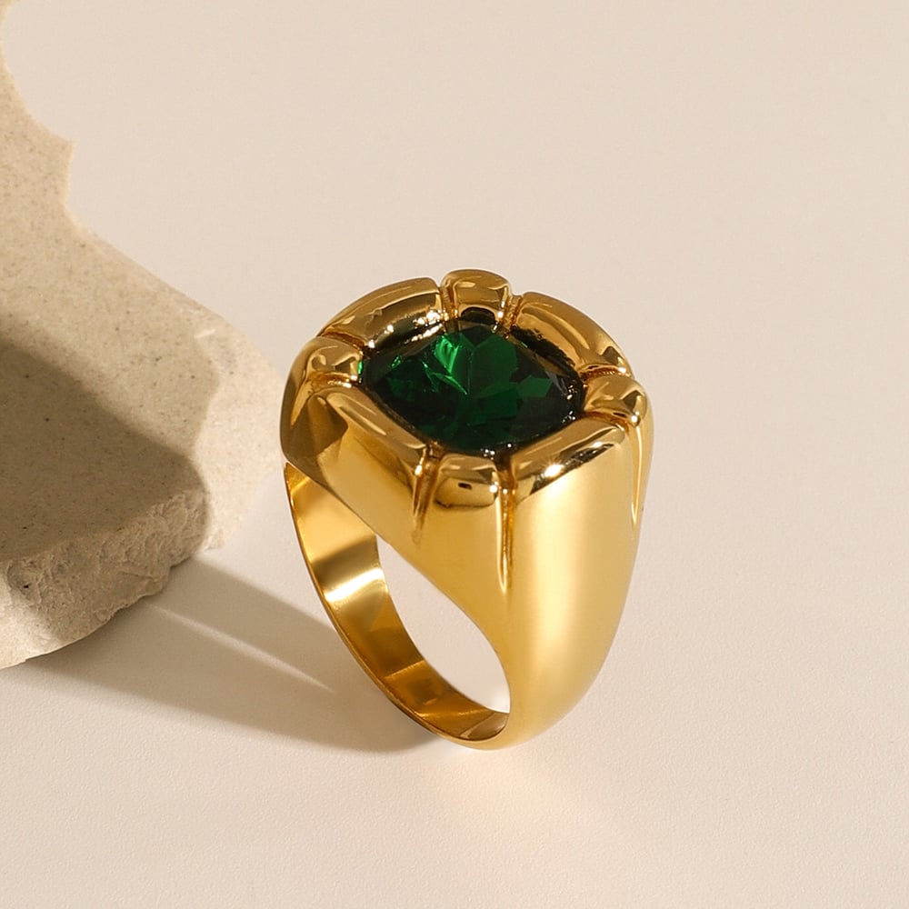 1 pair luxurious series retro geometric stainless steel  gold plated zircon women single ring Picture7