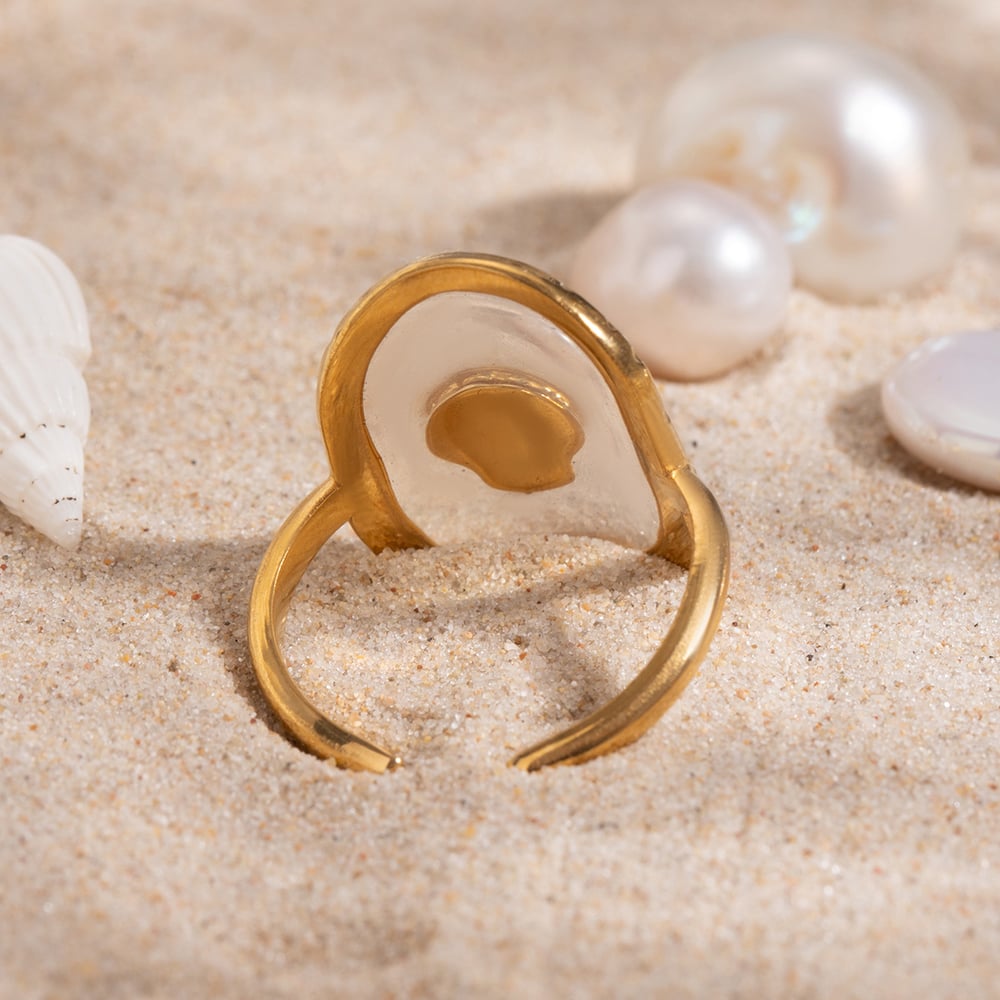 1 pair simple series vacation turtle stainless steel  gold plated women adjustable rings h5Picture6