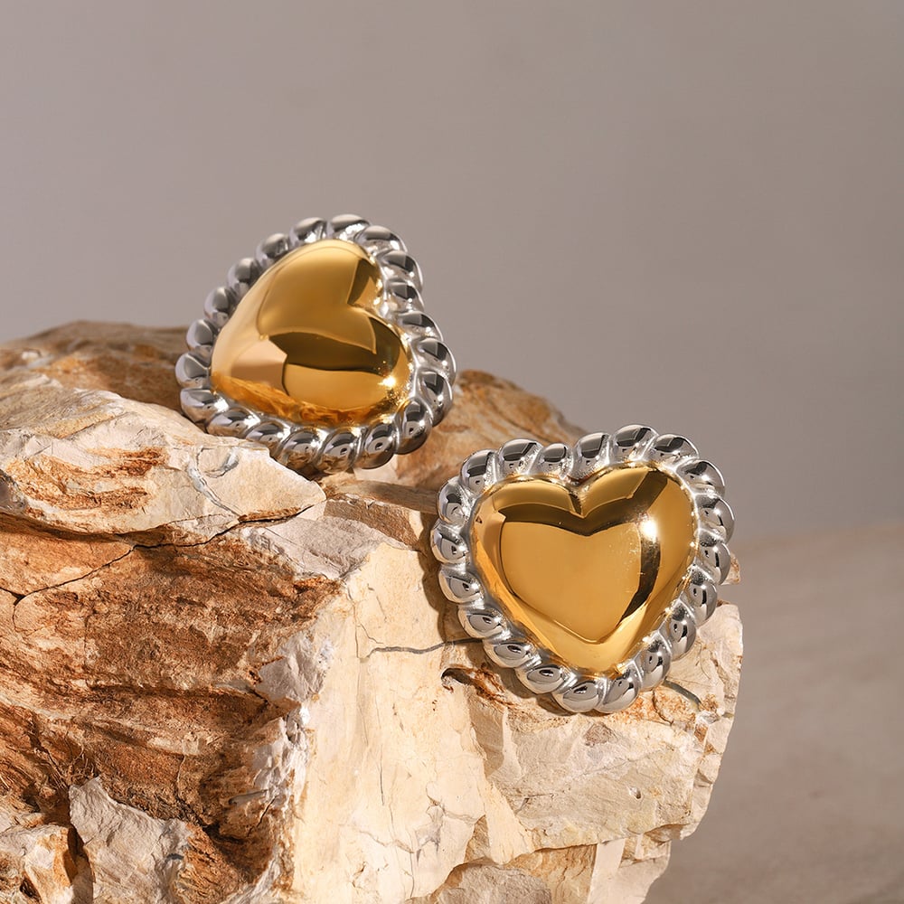 1 pair simple series elegant heart stainless steel  gold plated women stud earrings h5Picture3