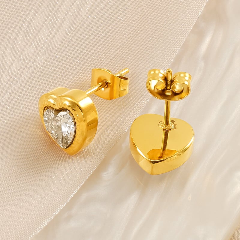 1 pair romantic sweet style heart shape stainless steel  gold plated inlay zircon women's stud earrings Picture6
