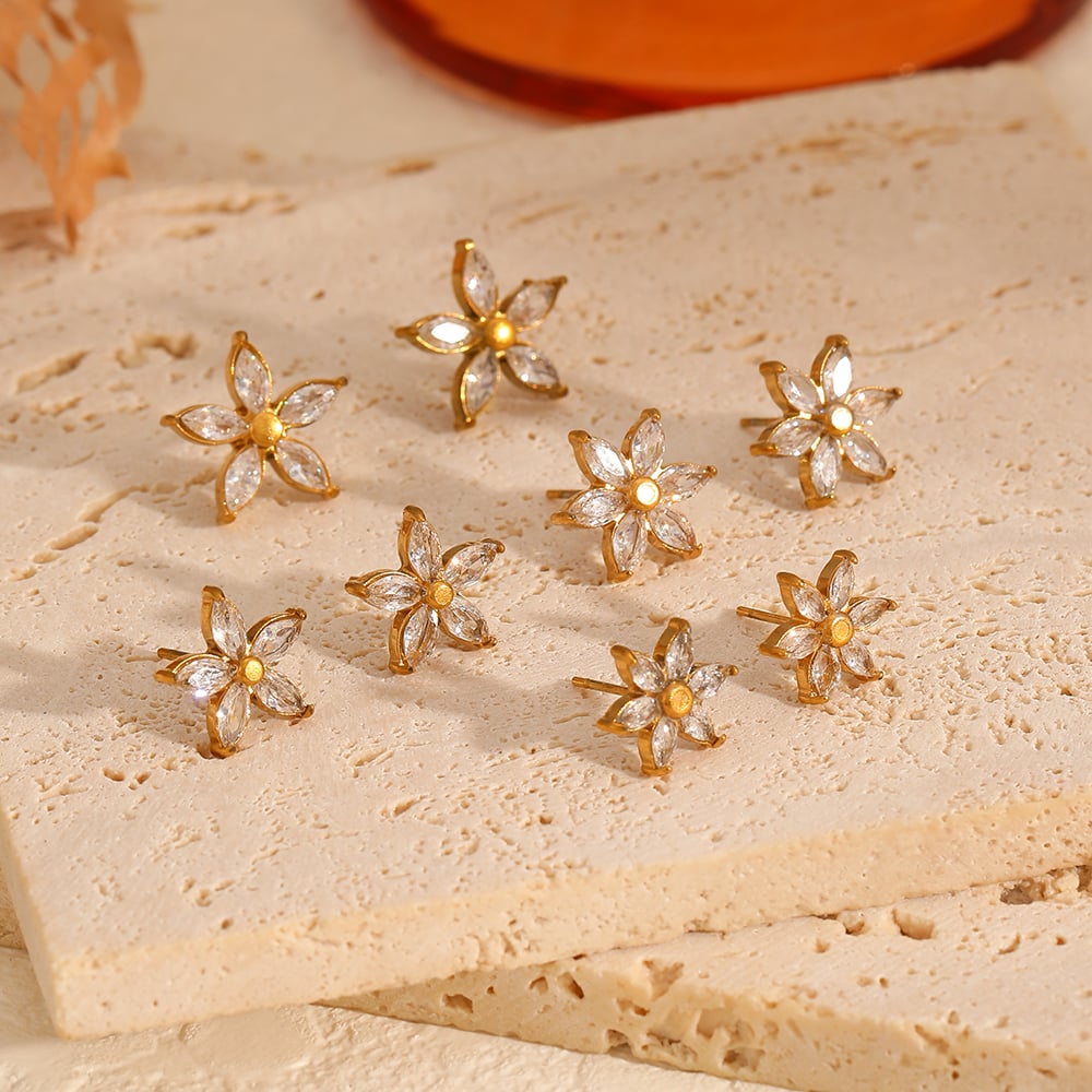 1 pair simple series daily flower stainless steel  gold plated women's stud earrings Picture3