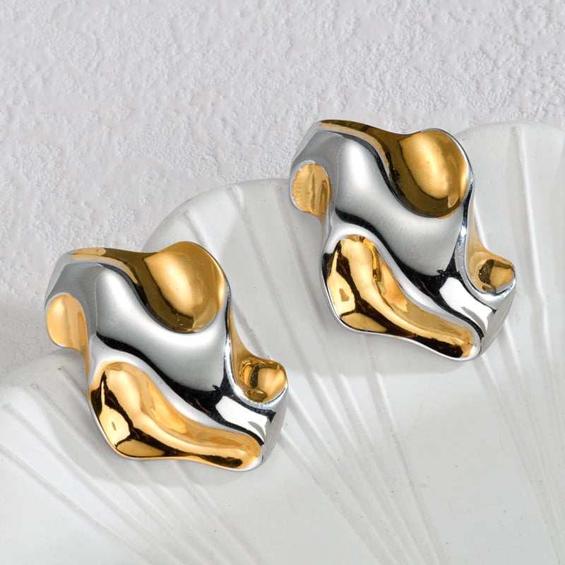 1 pair simple series casual geometric stainless steel  gold plated women stud earrings h5Picture3