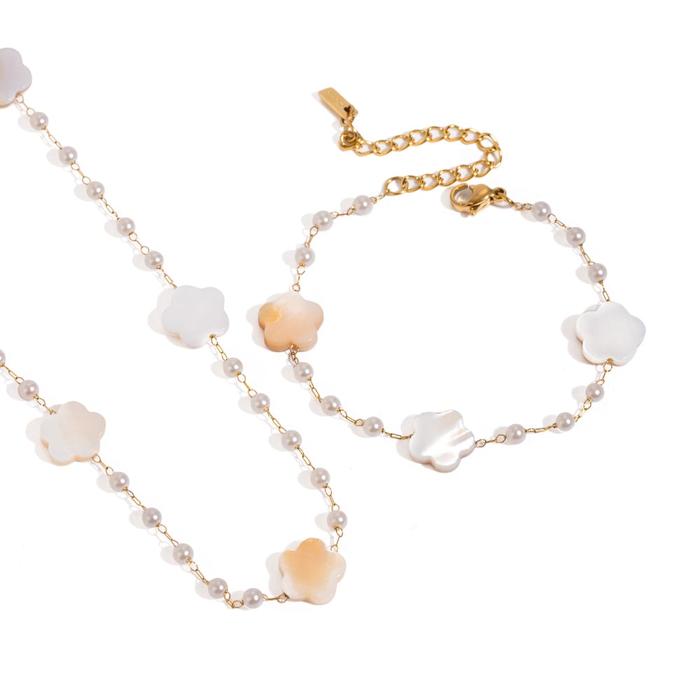 1 piece simple series sweet flower stainless steel  gold plated women beaded bracelets h5Picture6