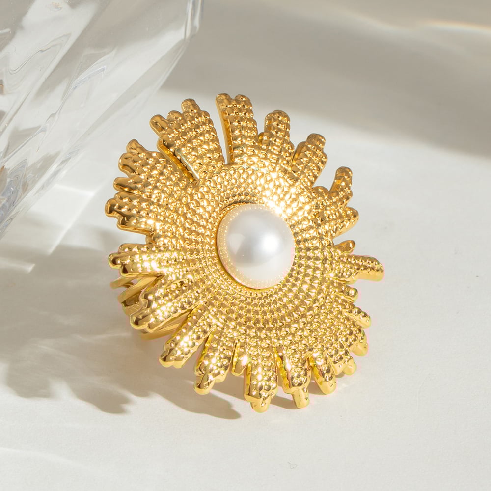 1 pair simple series retro flower stainless steel  gold plated women adjustable rings h5Picture4