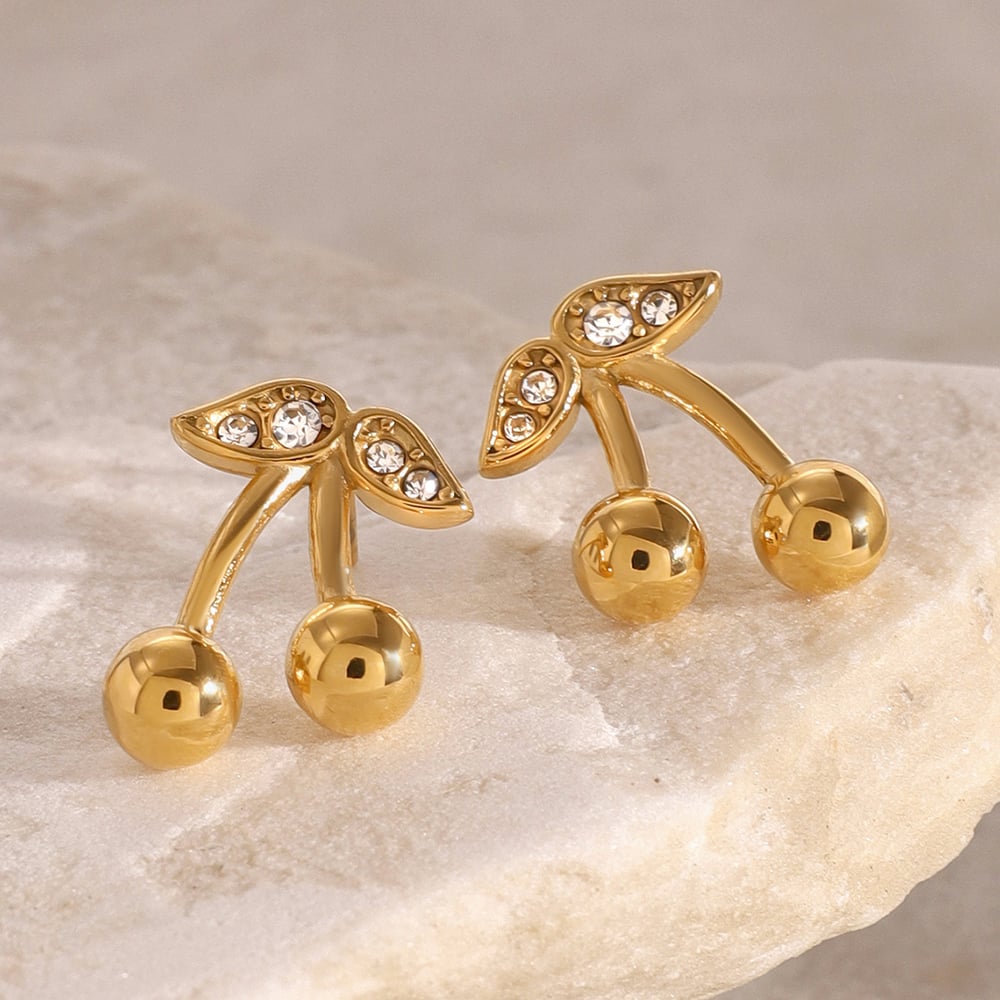 1 pair simple series sweet plant stainless steel  gold plated zircon women stud earrings Picture3
