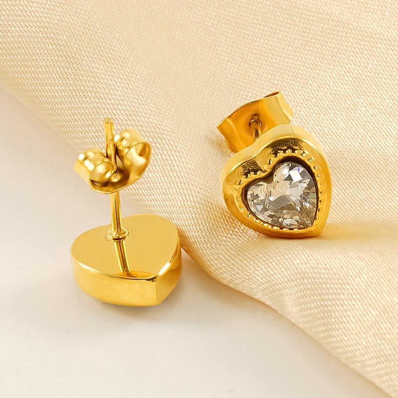 1 pair romantic sweet style heart shape stainless steel  gold plated inlay zircon women's stud earrings Picture8