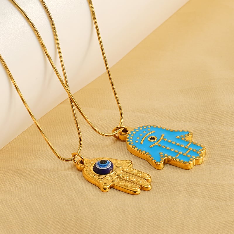 1 piece classic retro style hand shape with eye titanium steel  gold plated women's pendant necklace h5Picture7