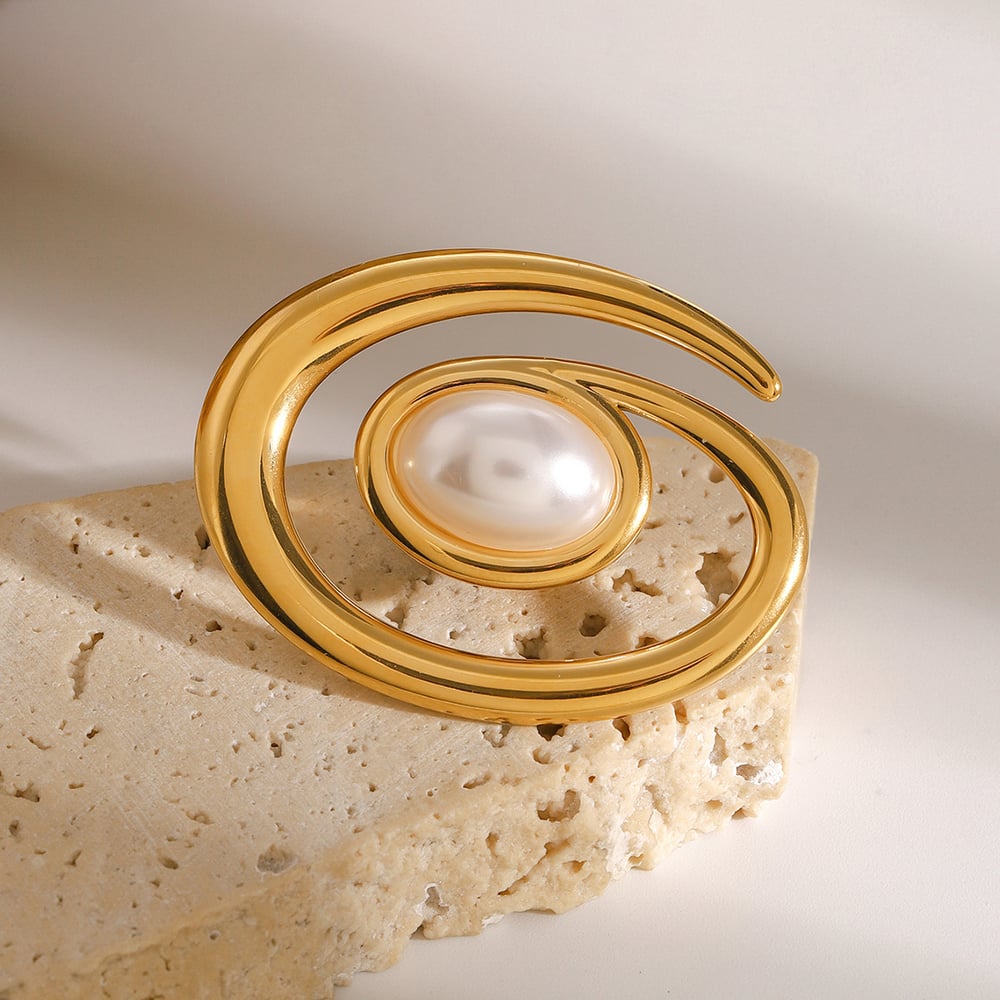 1 pair simple series classic geometric stainless steel  gold plated artificial pearl women brooches h5Picture5