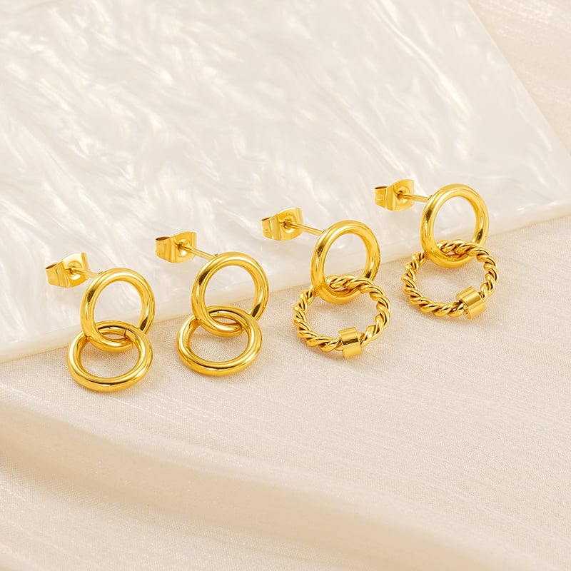 1 pair retro daily style twist shape stainless steel  gold plated women's stud earrings h5Picture4