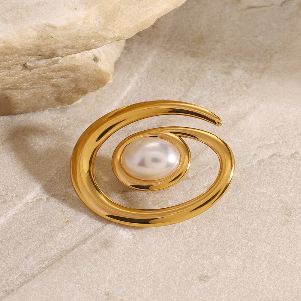 1 pair simple series classic geometric stainless steel  gold plated artificial pearl women brooches h5Picture4