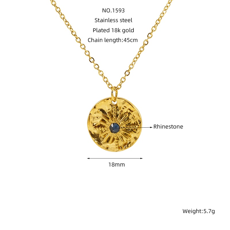 1 piece  retro style starburst shape stainless steel  gold plated inlay rhinestone unisex pendant necklace h5Picture7