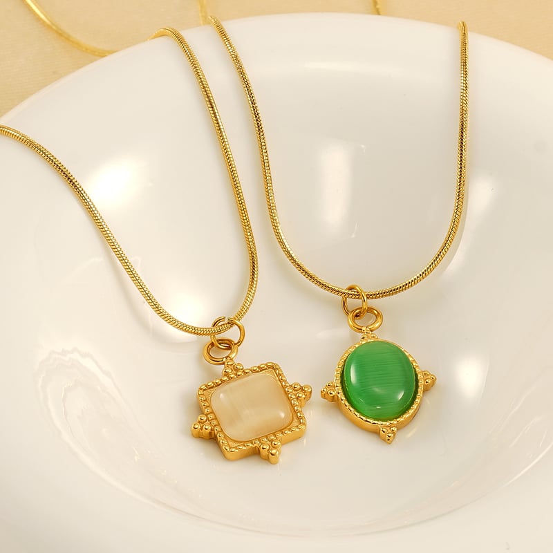 1 piece fashionable  style geometric shape stainless steel  gold plated inlay natural stone women's pendant necklace Picture4