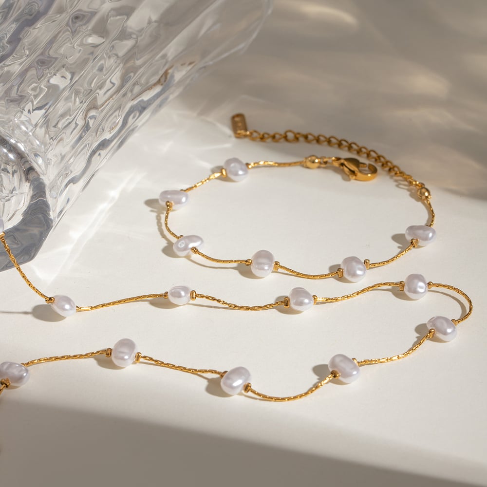 1 piece classic series elegant geometric stainless steel  gold plated artificial pearl women chain bracelets Picture5