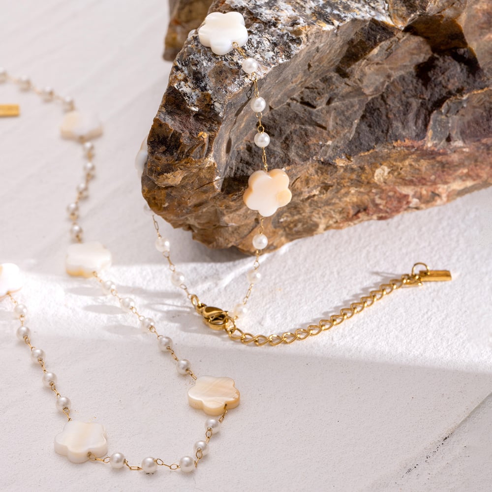 1 piece simple series sweet flower stainless steel  gold plated women beaded bracelets h5Picture4