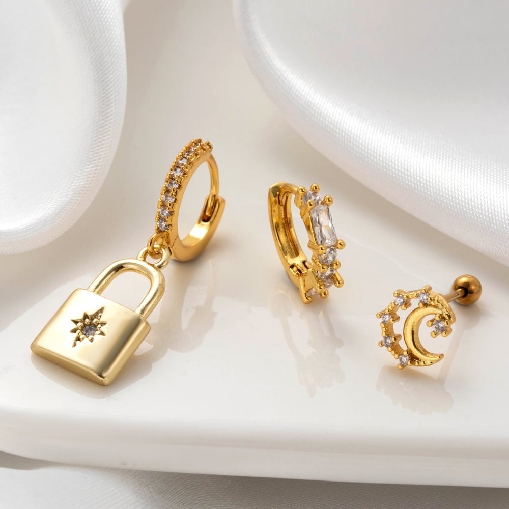1 Piece Simple Series Classic Sun/Moon Copper No Plating Material Zircon Women Stud Earrings Picture3
