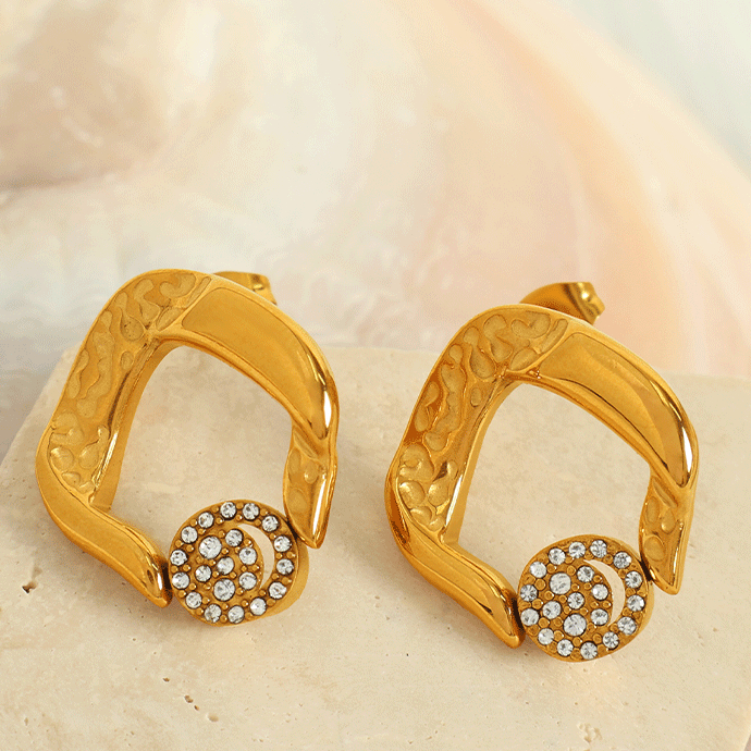 1 pair classic series retro geometric stainless steel  gold plated rhinestone women drop earrings h5Picture6