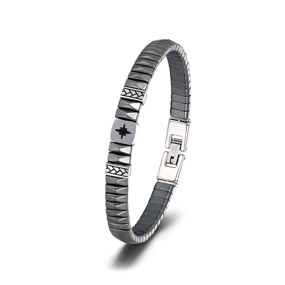 1 paio di braccialetti da uomo in acciaio inossidabile con motivo geometrico semplice della serie Simple h5Immagine2