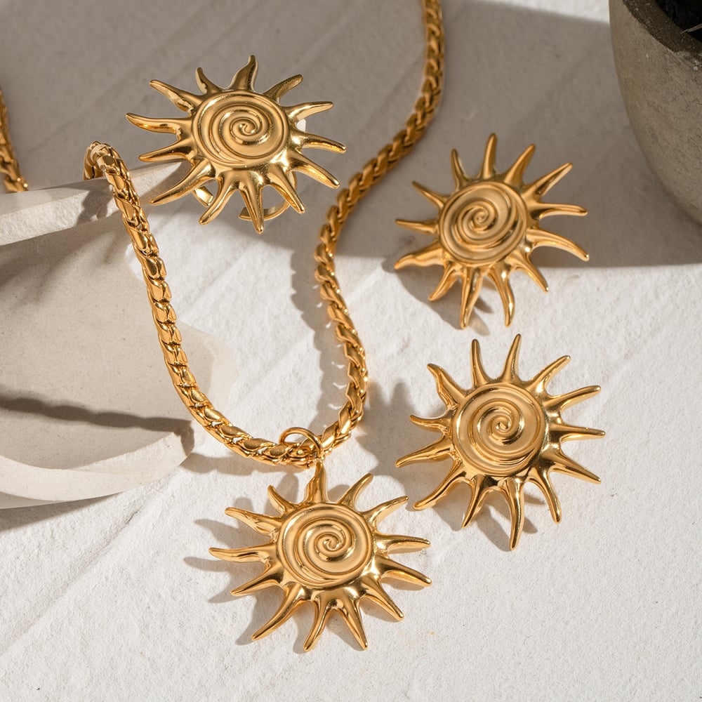 1 Stück Retro Sonne Edelstahl Gold Farbe Damen verstellbare Ringe h5Bild4