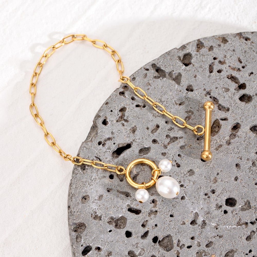 1 piece simple series sweet geometric stainless steel  gold plated artificial pearl women charm bracelets h5Picture5