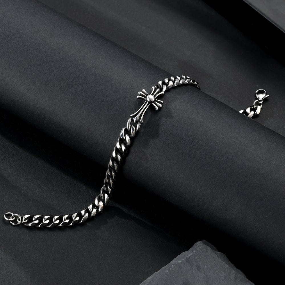 1 paio di bracciali da uomo in acciaio inossidabile con croce punk della serie Simple h5Immagine4