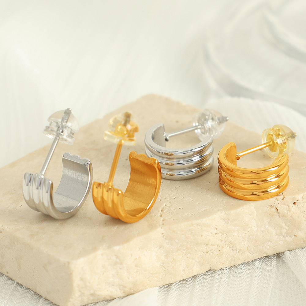 1 pair simple series classic geometric titanium steel  gold plated women hoop earrings h5Picture6