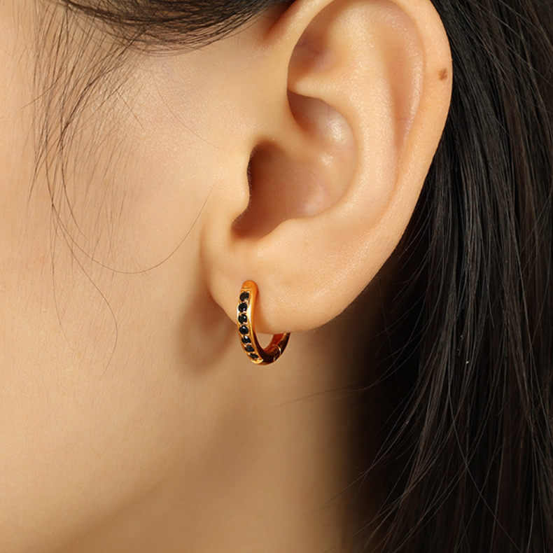 1 pair simple series classic geometric stainless steel  gold plated zircon women hoop earrings Picture5