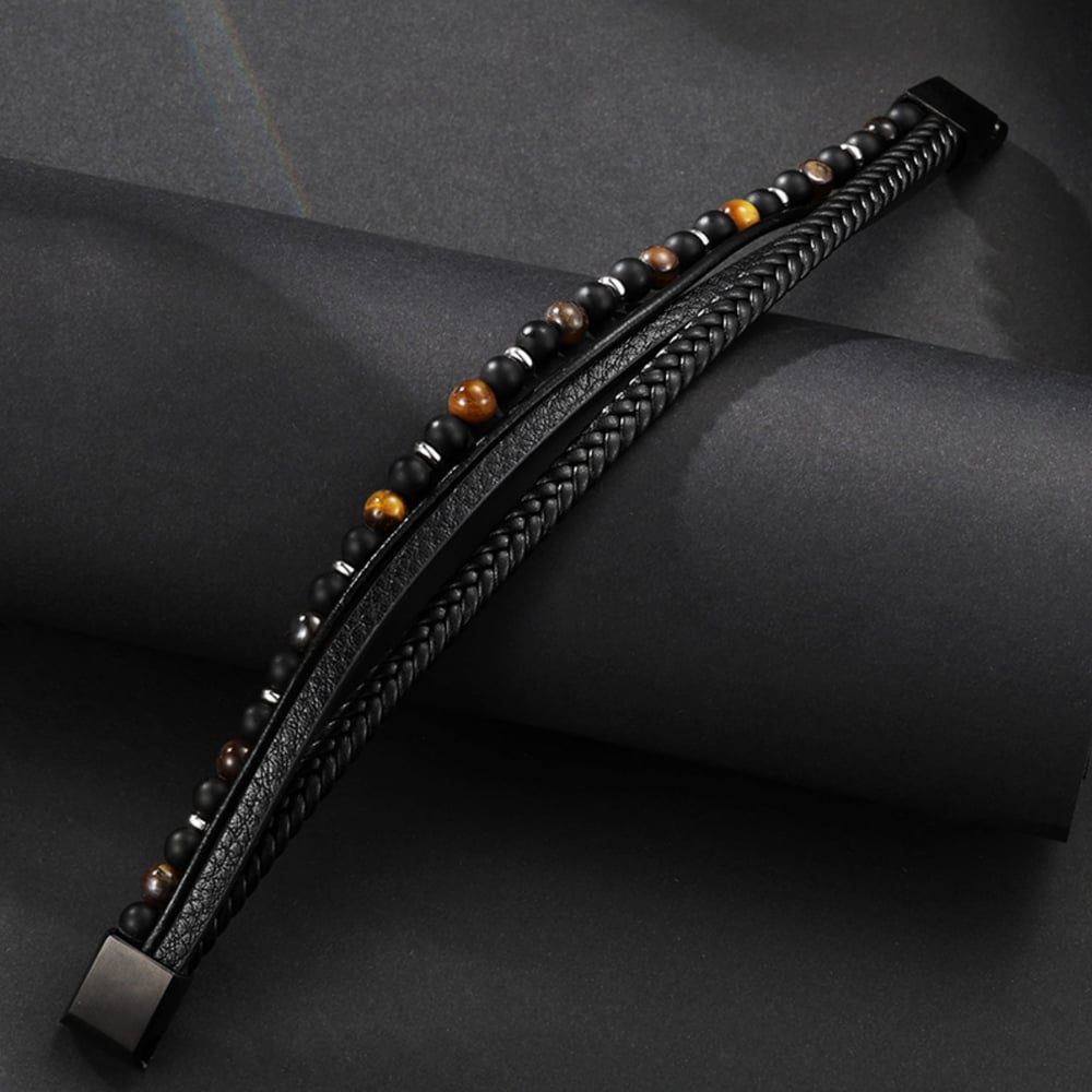 1 paio di braccialetti da uomo in pelle con perline retrò della serie etnica Immagine4