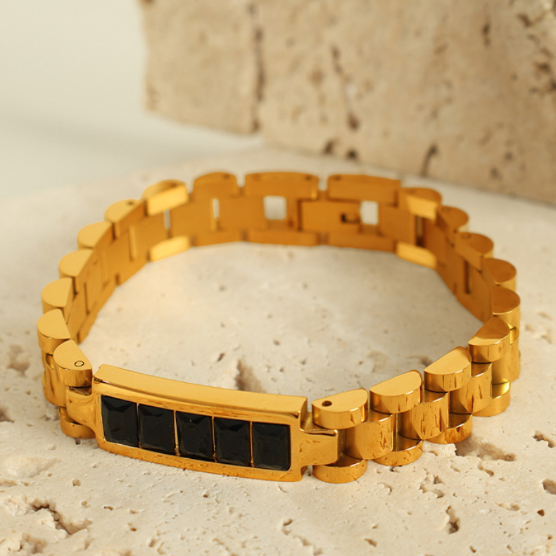 1 piece simple series retro geometric stainless steel  gold plated zircon women chain bracelets Picture6