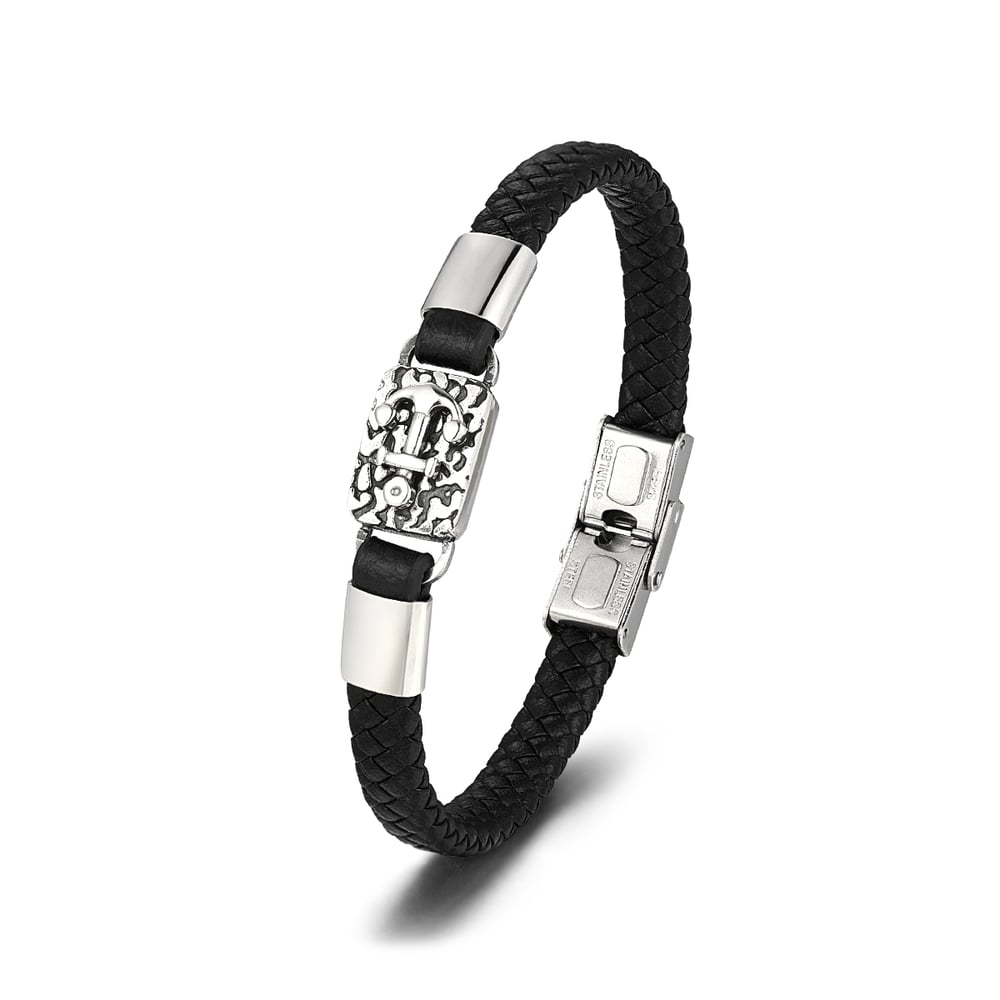 1 paio di bracciali da uomo in pelle geometrica retrò della serie etnica Immagine2