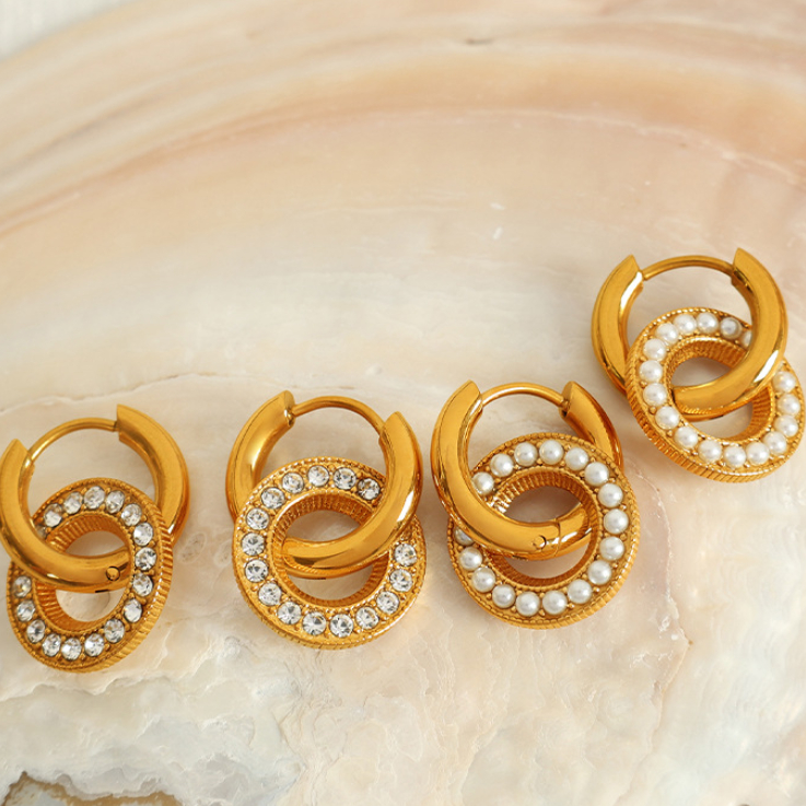 1 pair classic series retro geometric stainless steel  gold plated rhinestone women drop earrings h5Picture4