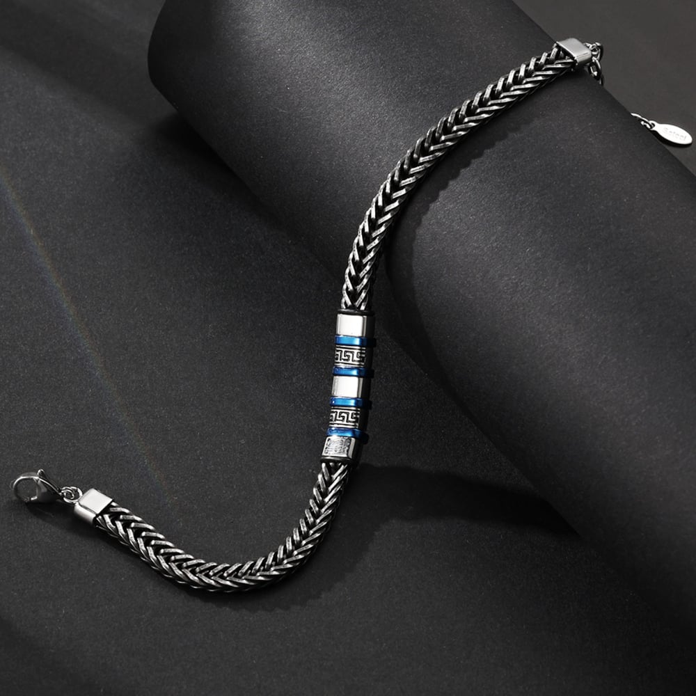 1 paio di bracciali da uomo in acciaio inossidabile con motivo geometrico retrò, serie semplice h5Immagine4