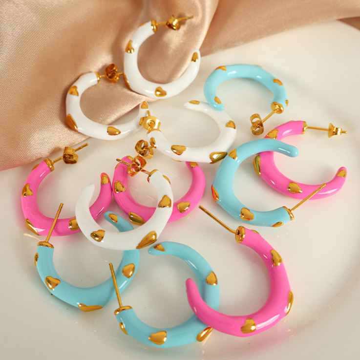 1 pair romantic series sweet heart stainless steel  gold plated women hoop earrings h5Picture7