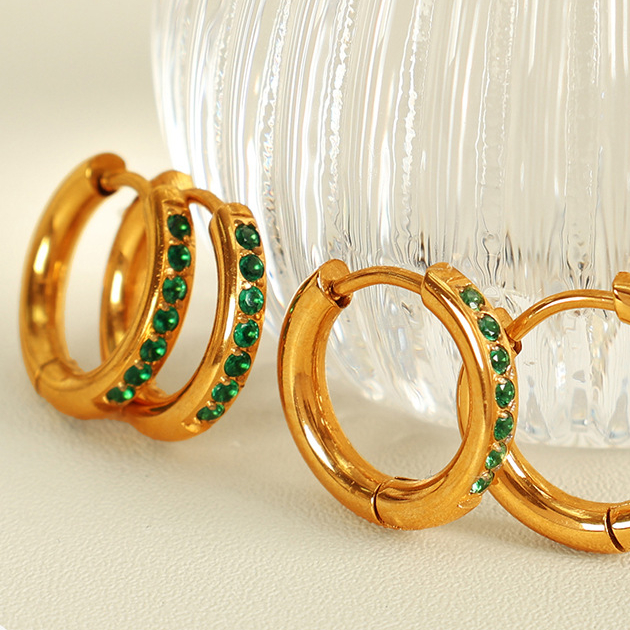 1 pair simple series classic geometric stainless steel  gold plated zircon women hoop earrings Picture6