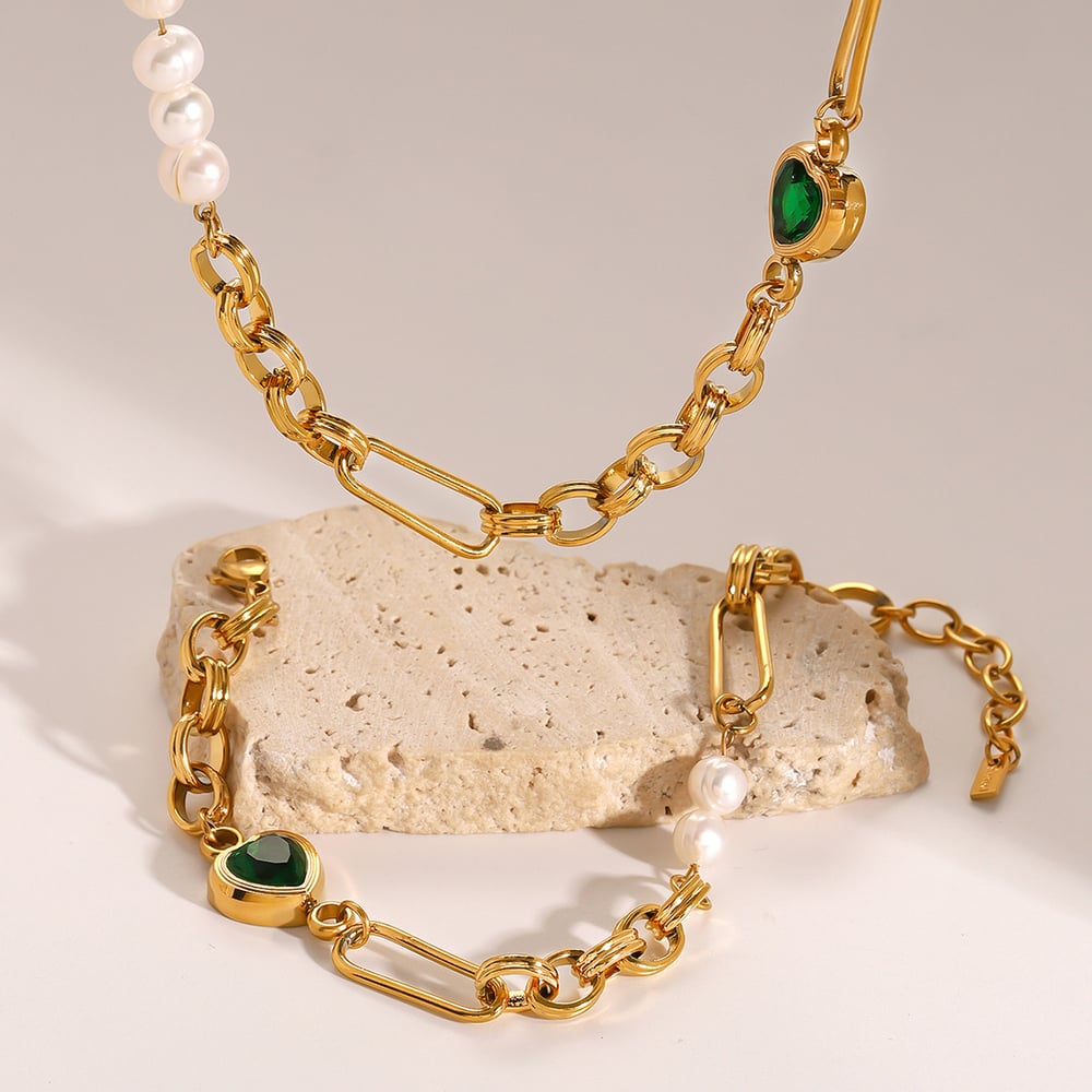 1 piece simple series sweet heart stainless steel  gold plated artificial pearl women chain necklaces h5Picture5