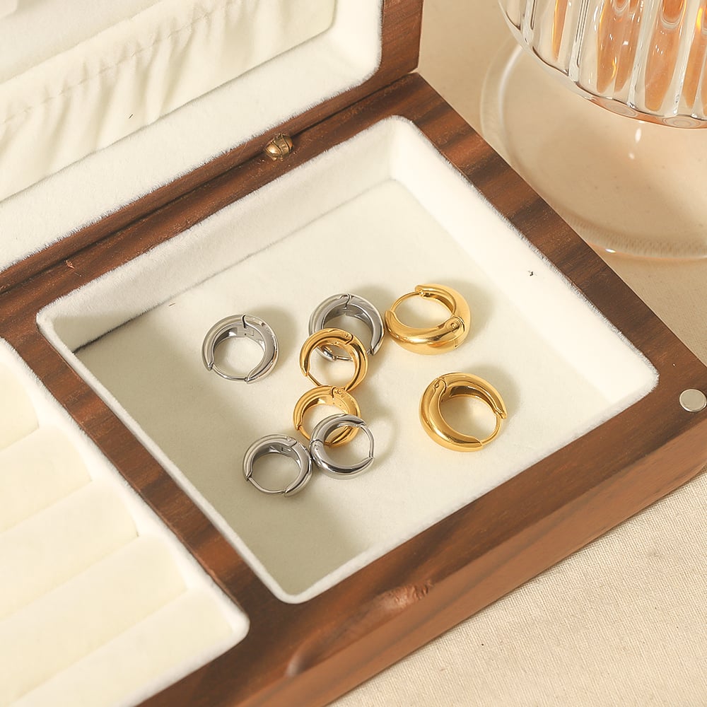 1 pair simple series casual geometric stainless steel  gold plated zircon women hoop earrings Picture6