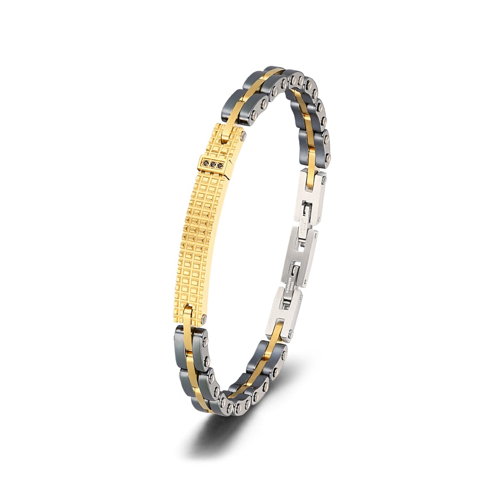 1 paio di bracciali da uomo in acciaio inossidabile con motivo geometrico retrò, serie semplice h5Immagine2