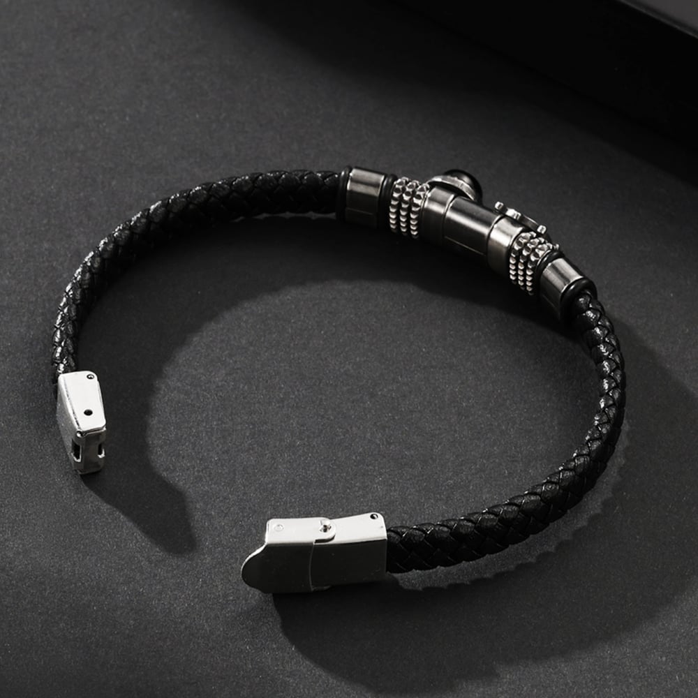 1 paio di bracciali da uomo in pelle con pietre naturali e geometrici retrò, serie etnica h5Immagine3