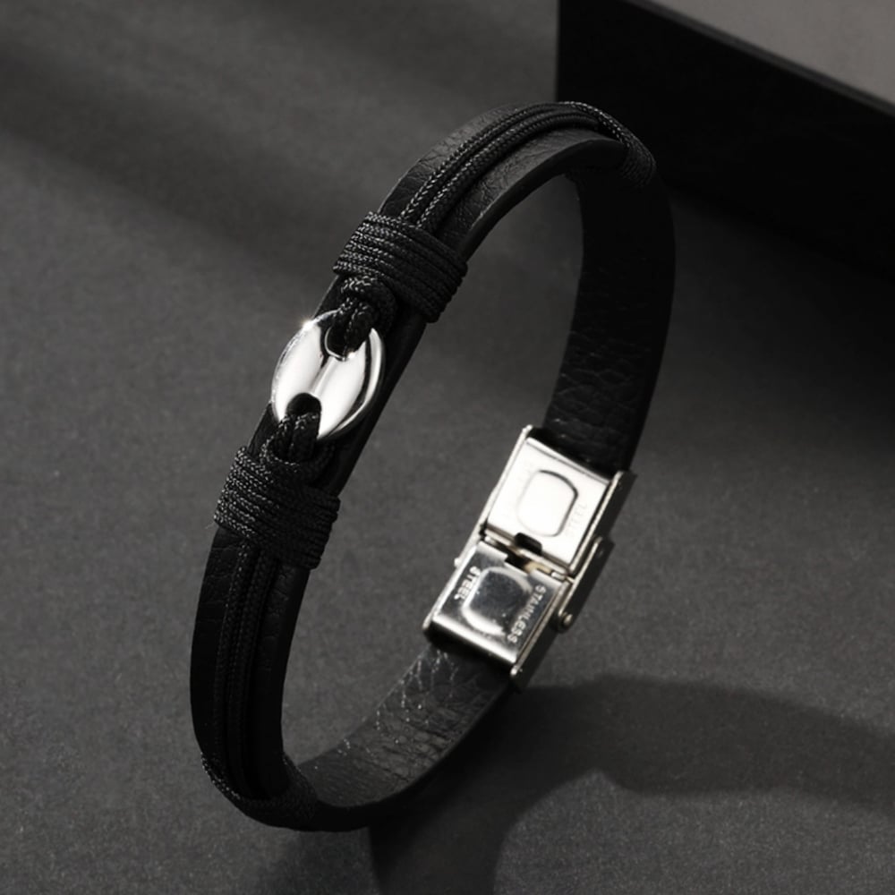 1 paio di braccialetti da uomo in pelle geometrica casual della serie Simple Immagine2