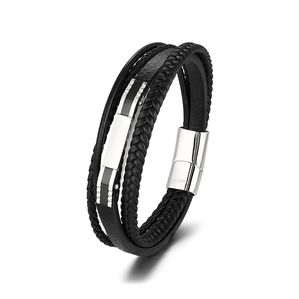 1 paio di braccialetti da uomo in pelle geometrica retrò della serie Simple Immagine2