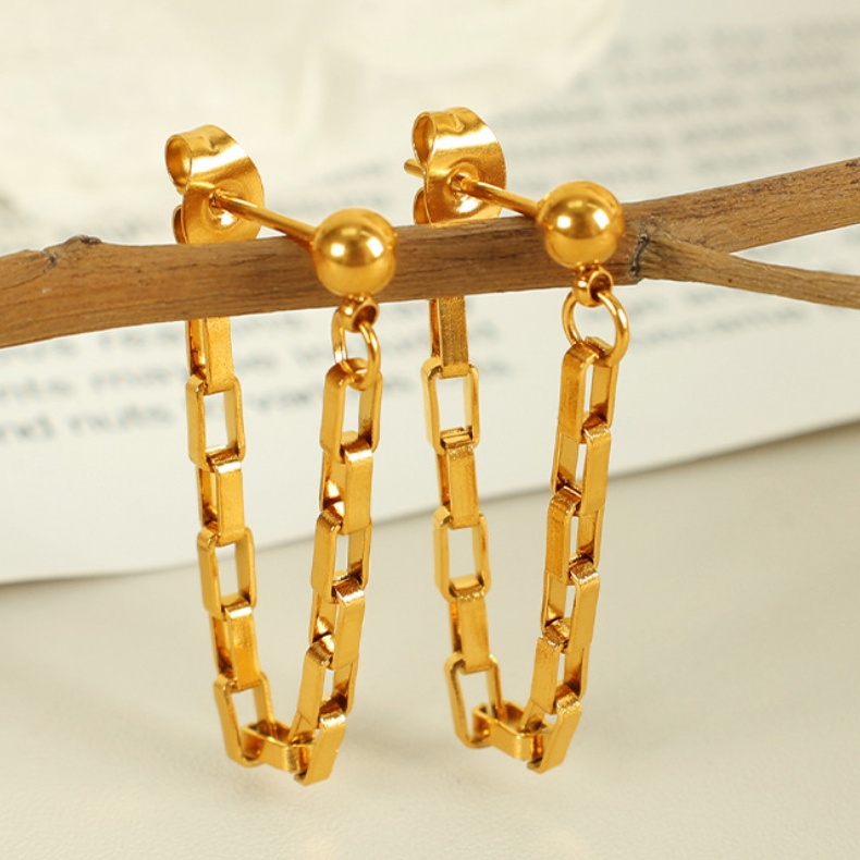 1 pair simple series simple tassel stainless steel  gold plated women drop earrings Picture4