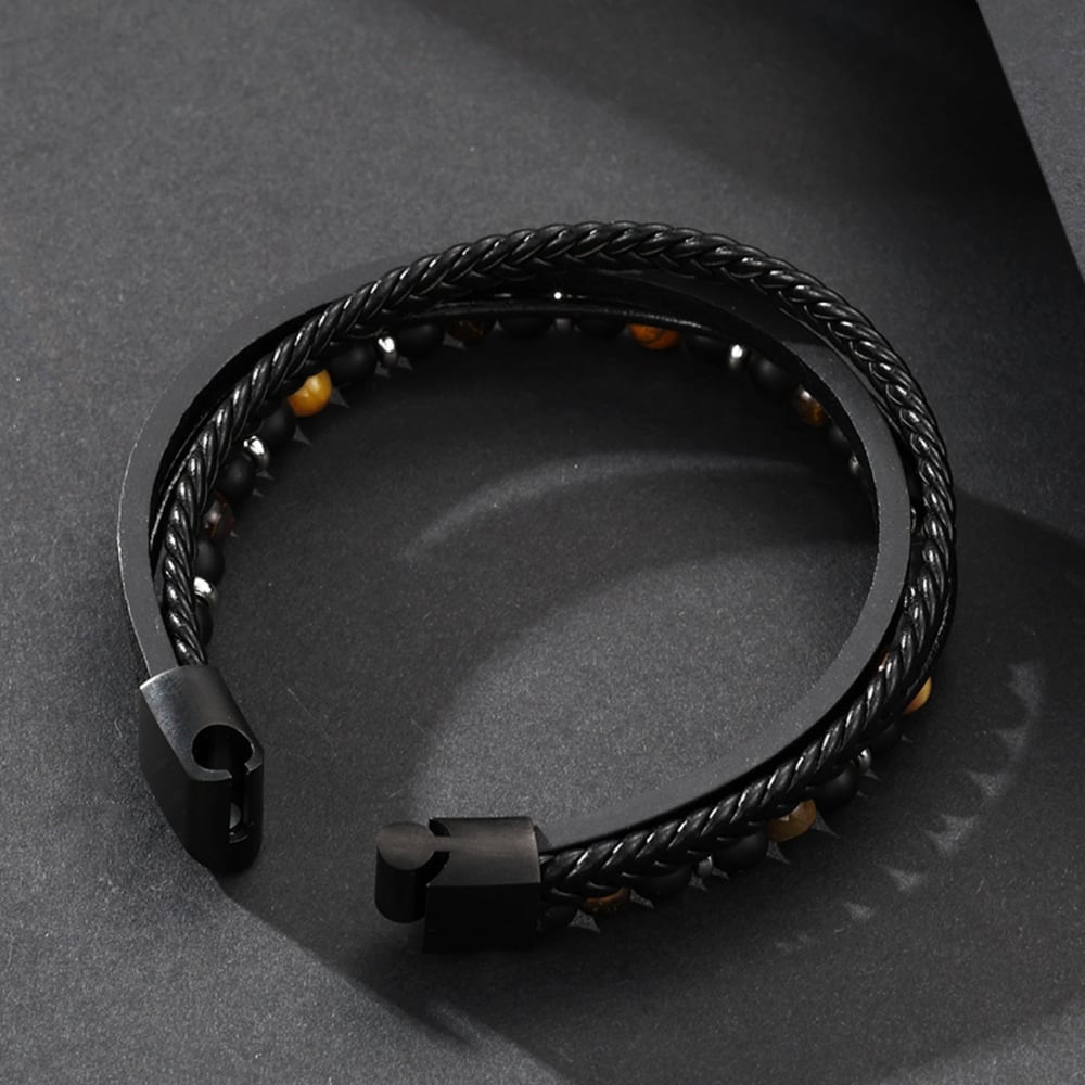 1 paio di braccialetti da uomo in pelle con perline retrò della serie etnica Immagine5