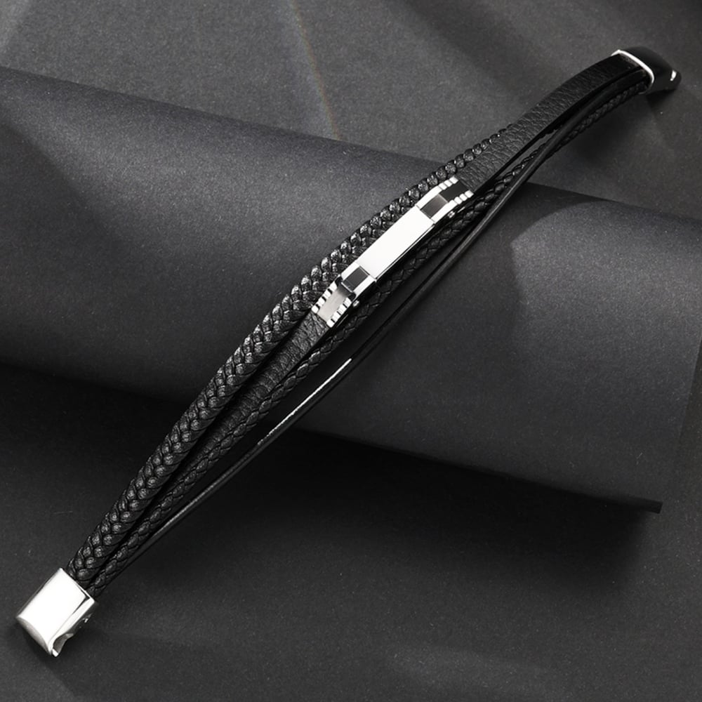 1 paio di braccialetti da uomo in pelle geometrica retrò della serie Simple Immagine5