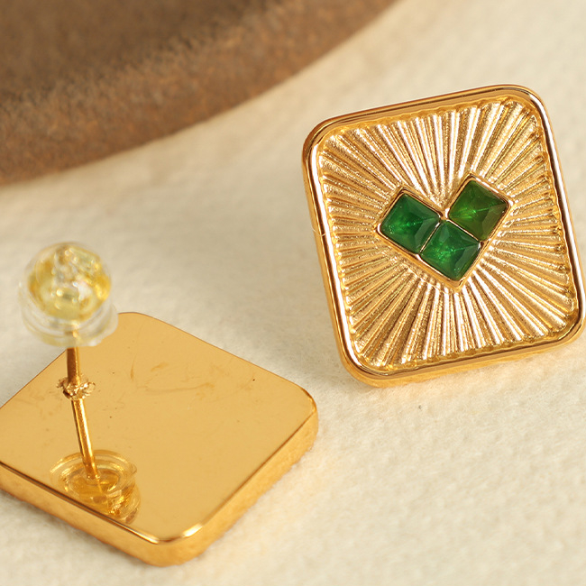 1 pair simple series retro heart stainless steel  gold plated zircon women stud earrings Picture6